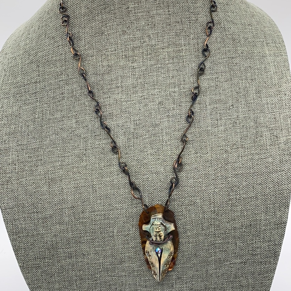 Buddha necklace copper polymer clay handmade chain - Picture 5 of 6